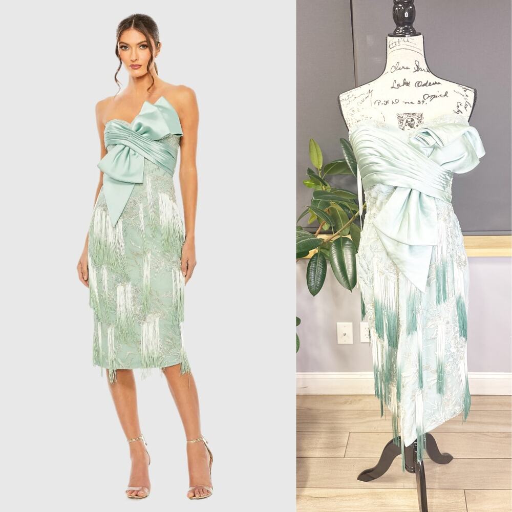 Bow Front Ombre Fringe Detailed Dress 20593 Size 10